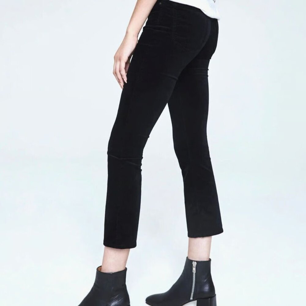 ag Adriano Goldschmied Velvet Jodi Crop Flare Pants Black Size 25